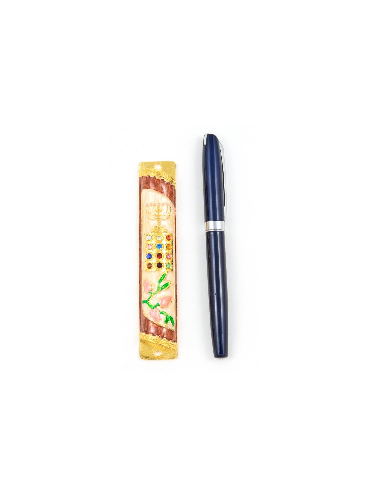 Rounded Mezuzah Case with Breastplate and Menor... | Jerusalem Mezuzah