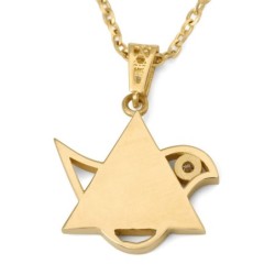 14K Gold Dove and Star of David Pendant with Diamond and Blue Enamel
