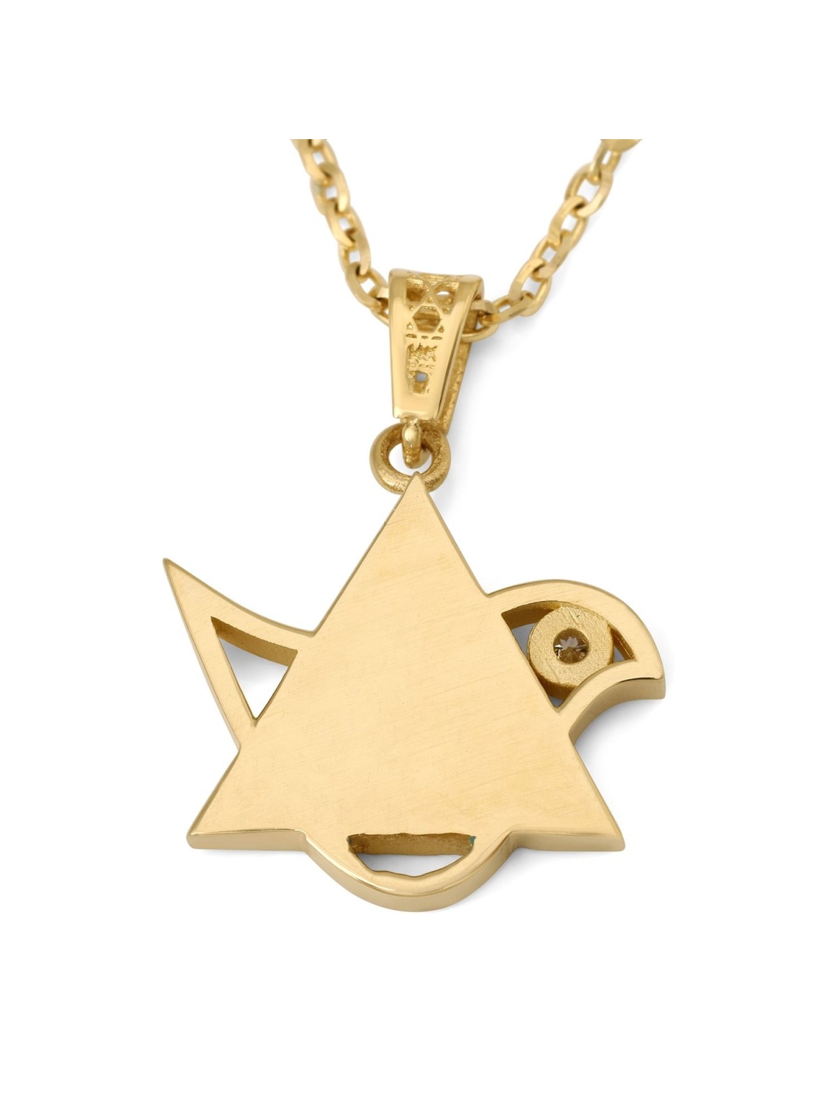 14K Gold Dove and Star of David Pendant with Diamond and Blue Enamel