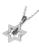 Women's 14K White Gold Double Dangling Star of David Pendant with Diam