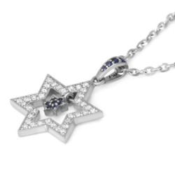 Women's 14K White Gold Double Dangling Star of David Pendant with Diam