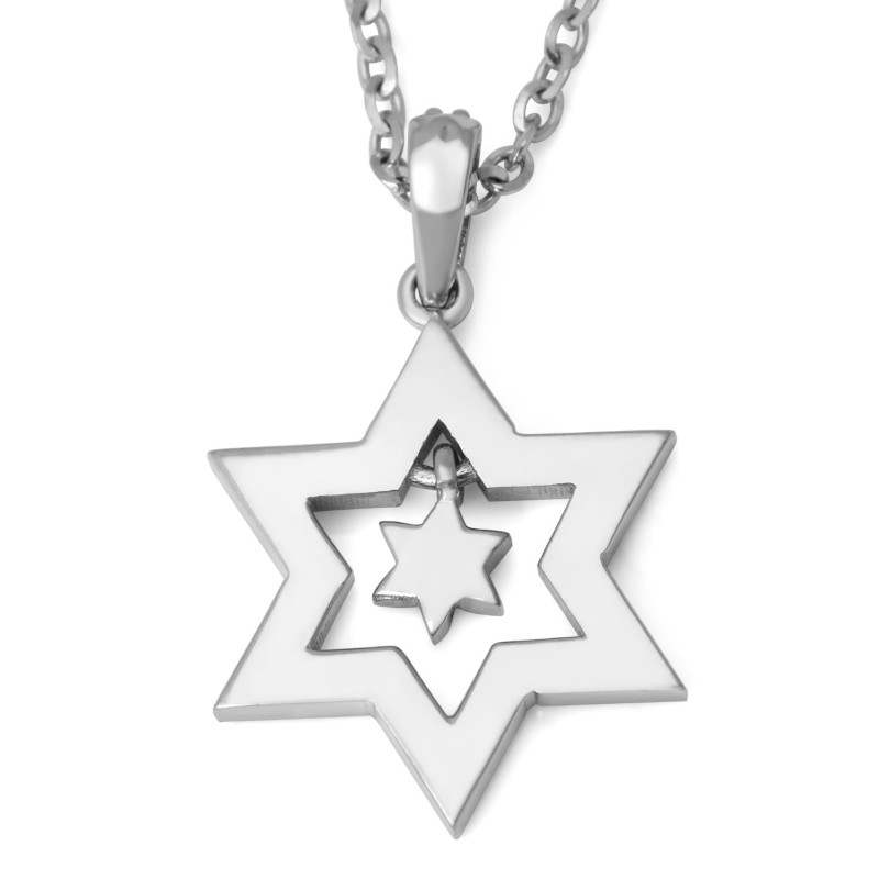 תליון מגן דוד כפול זהב לבן 14 קראט נשים עם קוטר