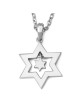 Women's 14K White Gold Double Dangling Star of David Pendant with Diam