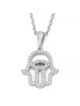Women's 14K Gold Diamond Studded Hamsa Outline Pendant with Sapphire