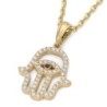 Women's 14K Gold Diamond Studded Hamsa Outline Pendant with Sapphire