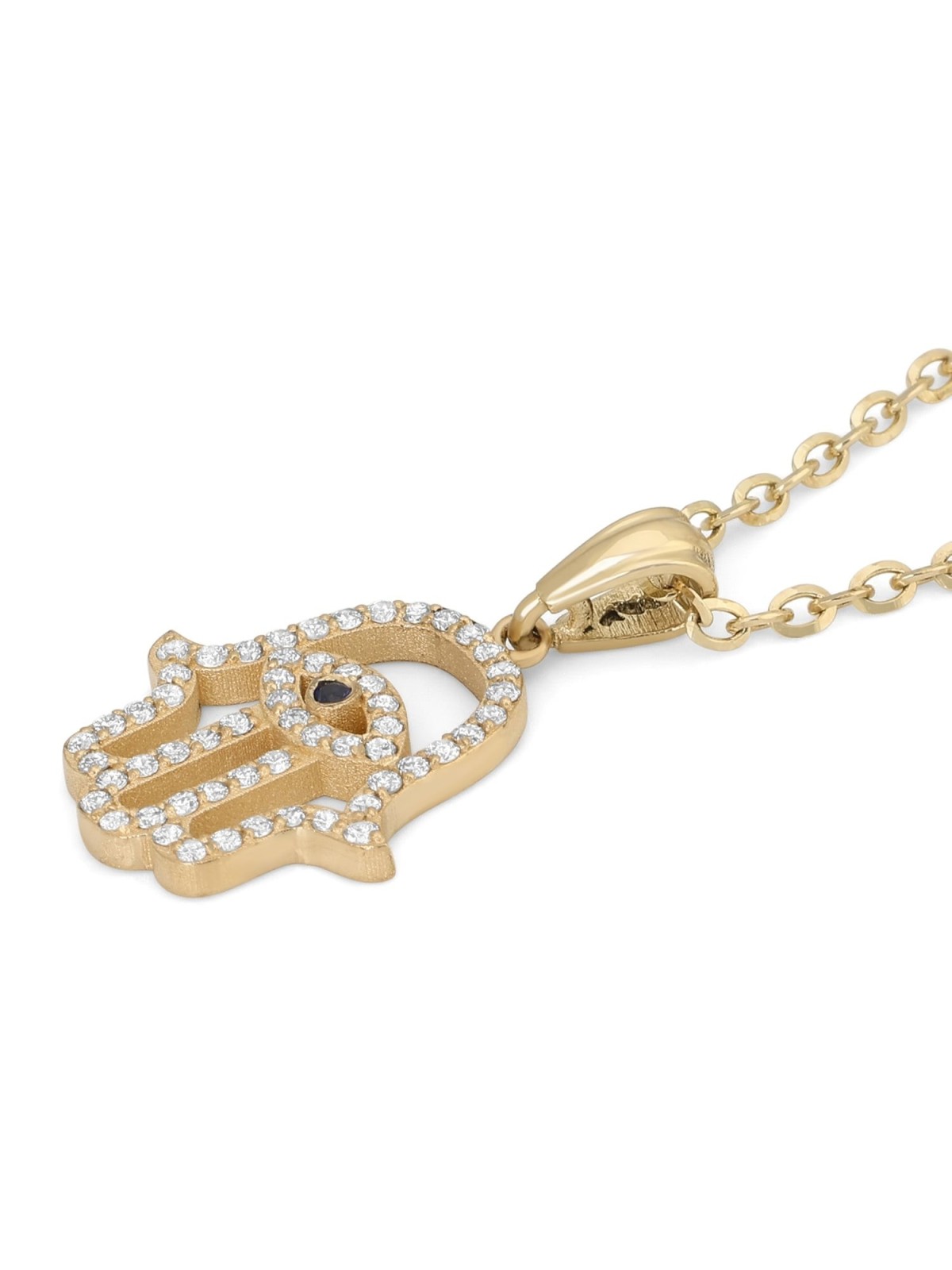 Pendentif contour Hamsa clouté de diamants en or 14 carats pour femmes avec saphir