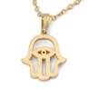 Women's 14K Gold Diamond Studded Hamsa Outline Pendant with Sapphire