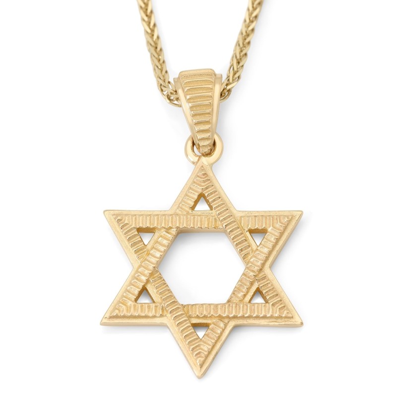 14K Yellow Gold Star of David Pendant with Ridged Design