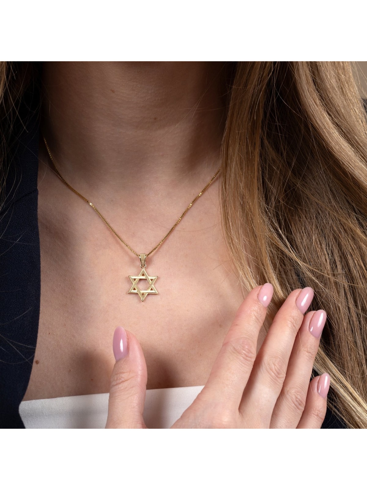 14K Yellow Gold Star of David Pendant with Ridged Design