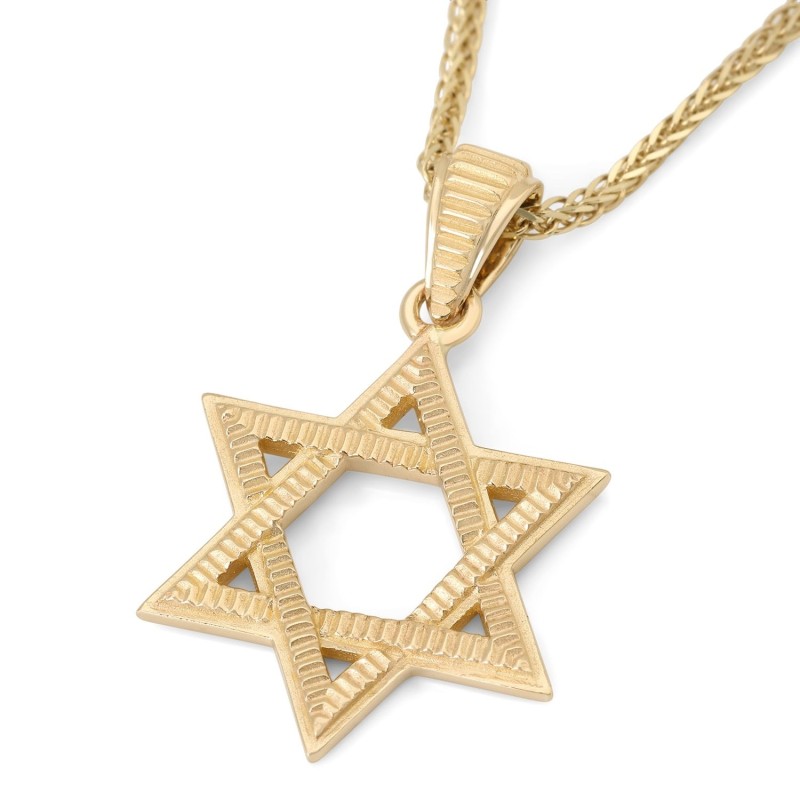 Pendentif étoile de David en or jaune 14 carats avec motif strié