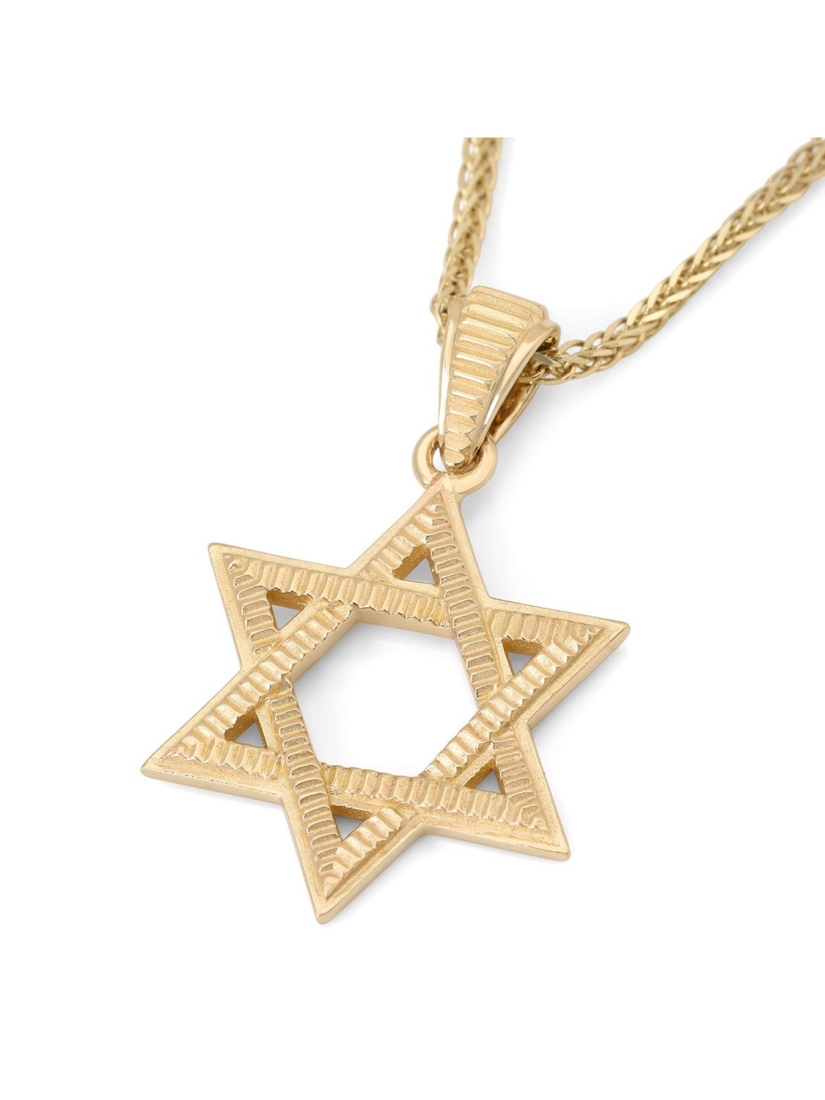 14K Yellow Gold Star of David Pendant with Ridged Design