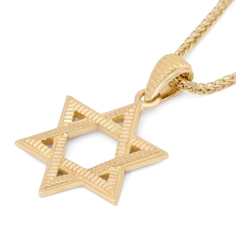 Pendentif étoile de David en or jaune 14 carats avec motif strié