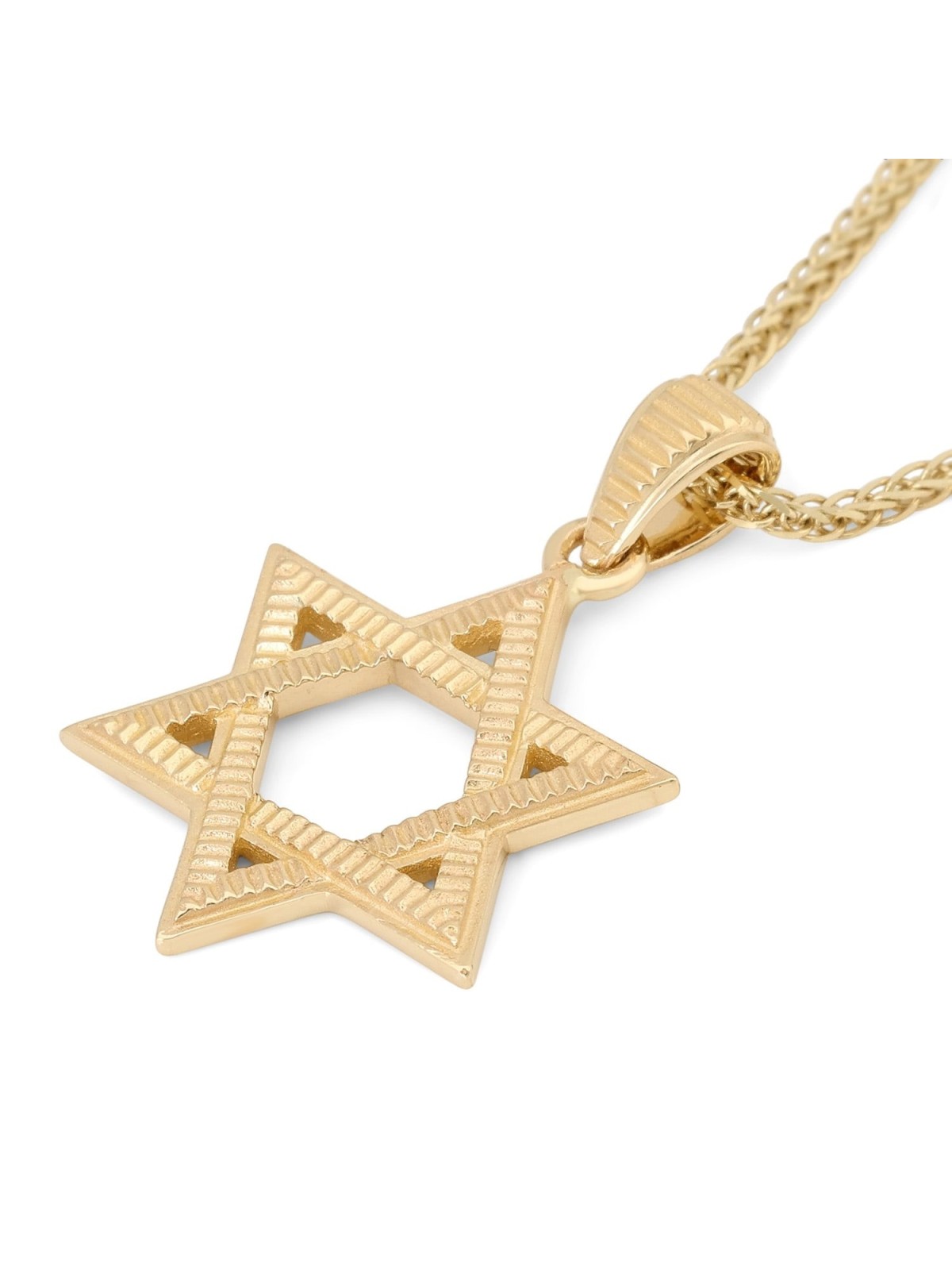 14K Yellow Gold Star of David Pendant with Ridged Design