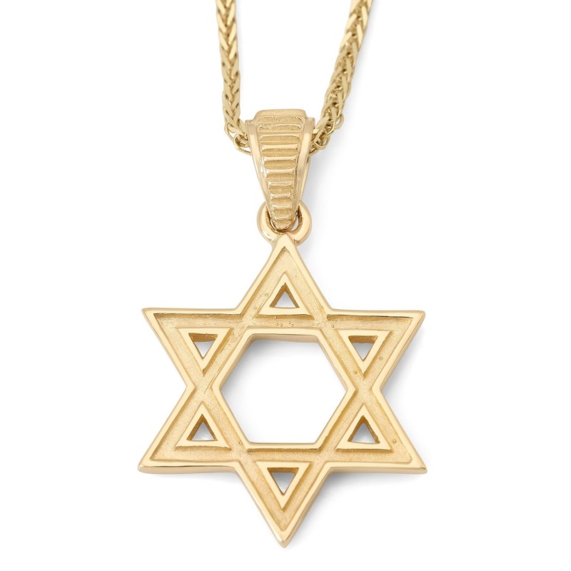 Pendentif étoile de David en or jaune 14 carats avec motif strié