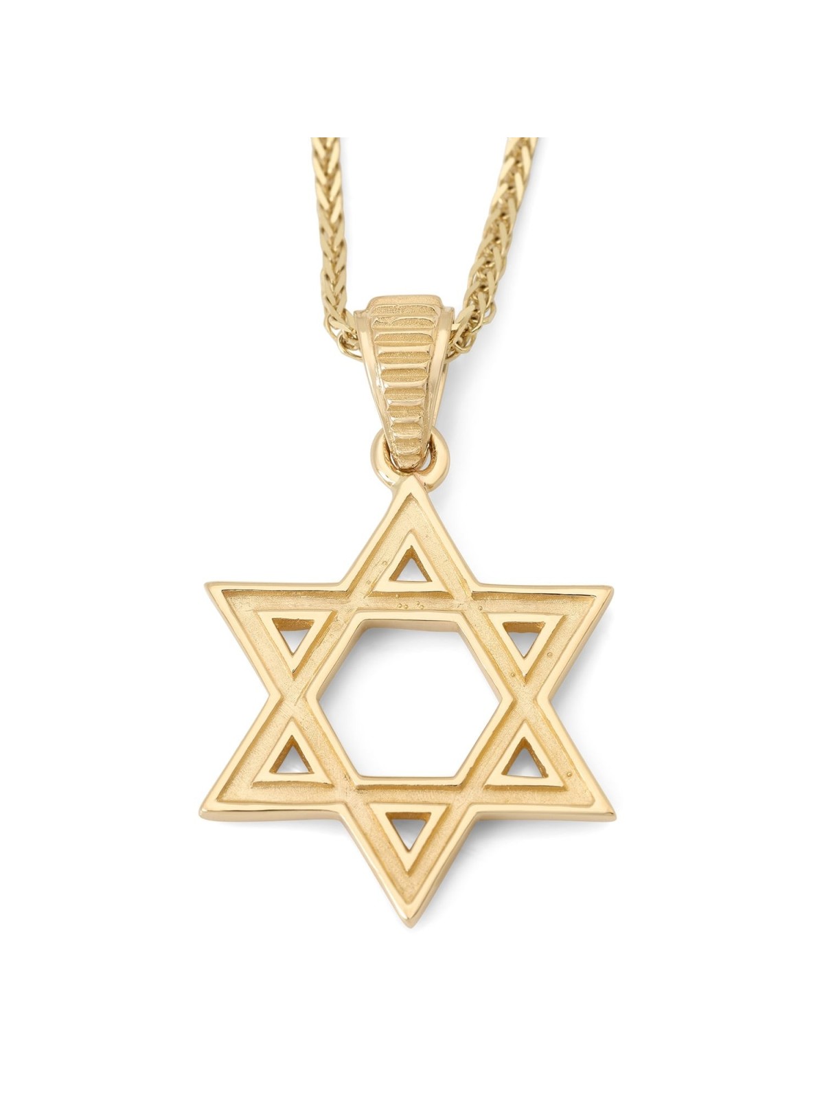 14K Yellow Gold Star of David Pendant with Ridged Design