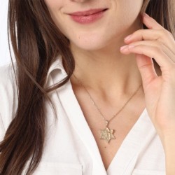 14K Gold Chai and Star of David Pendant with Western Wall Design - Col