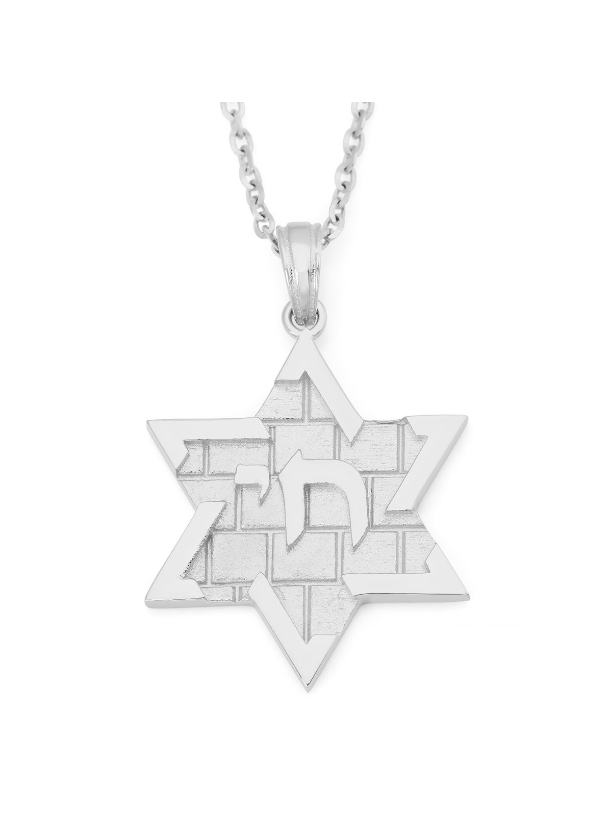 14K Gold Chai and Star of David Pendant with Western Wall Design - Col