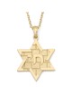 14K Gold Chai and Star of David Pendant with Western Wall Design - Col