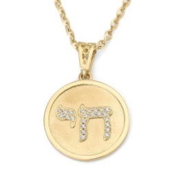 Round 14K Gold Diamond Studded Chai Pendant - Unisex