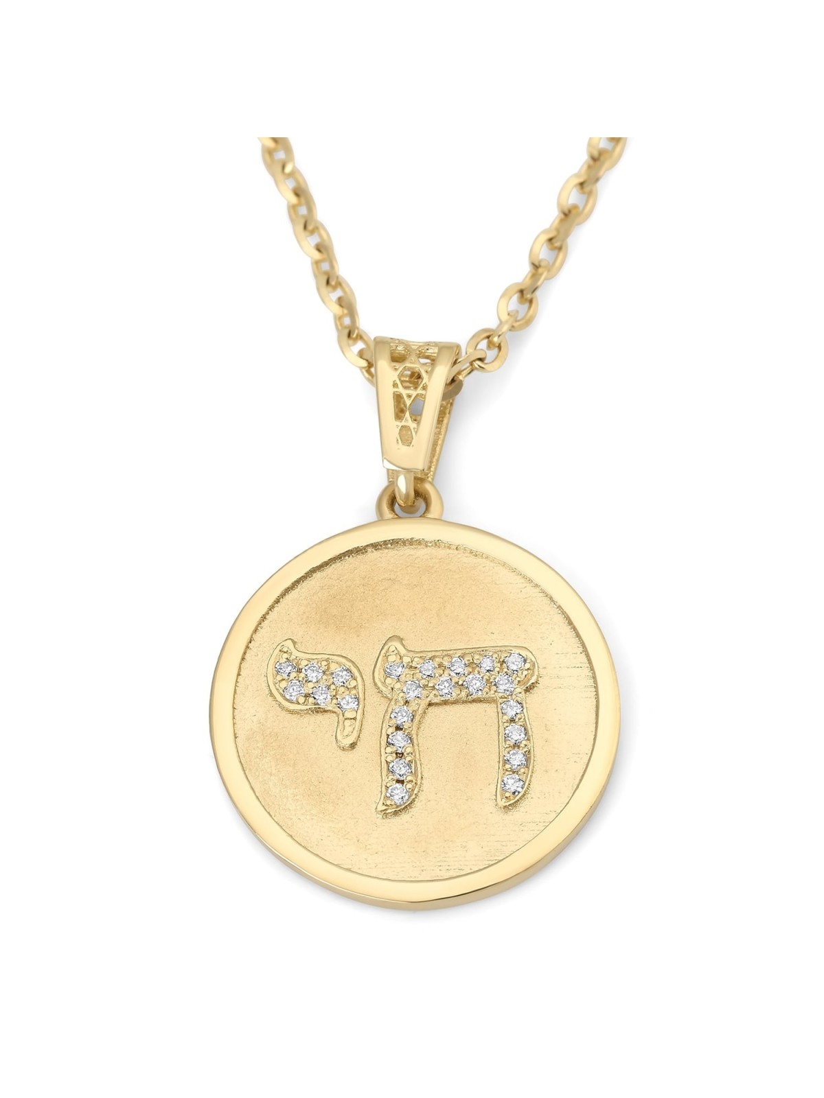 Round 14K Gold Diamond Studded Chai Pendant - Unisex