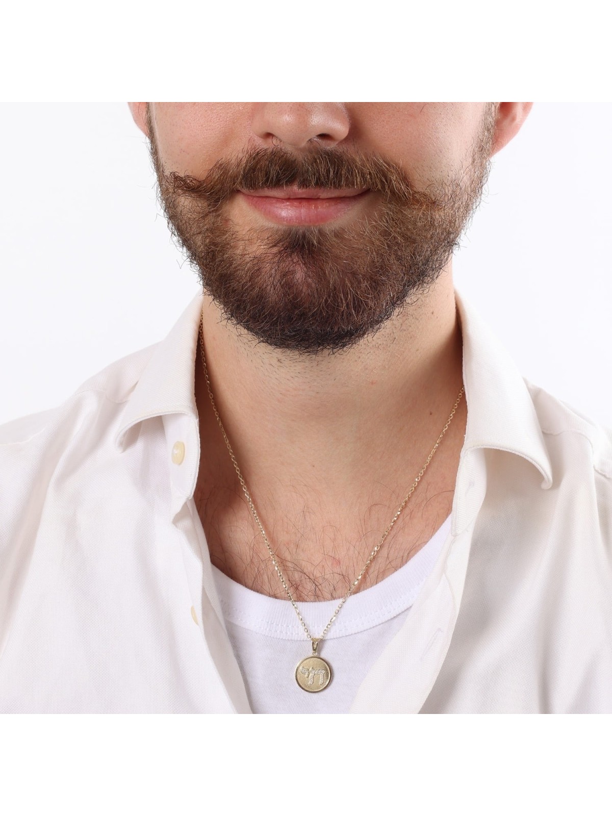 Round 14K Gold Diamond Studded Chai Pendant - Unisex