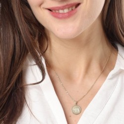 Round 14K Gold Diamond Studded Chai Pendant - Unisex