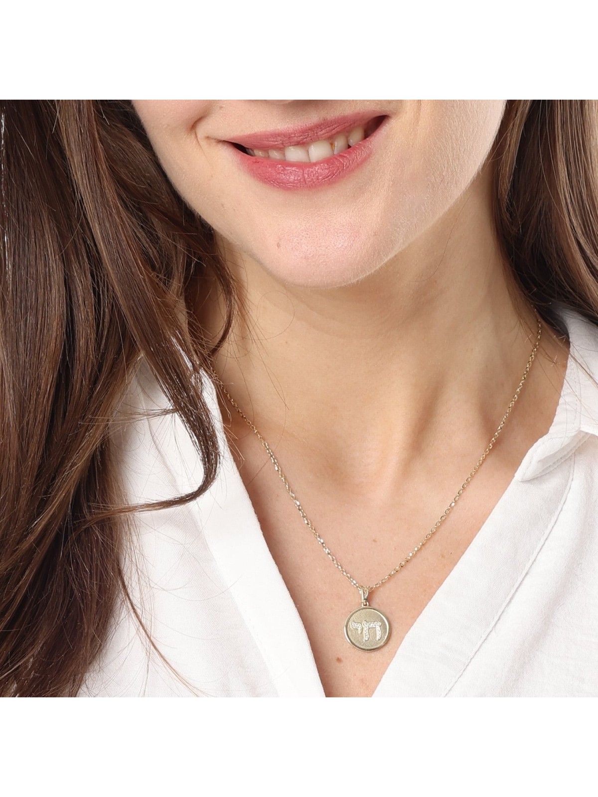 Round 14K Gold Diamond Studded Chai Pendant - Unisex