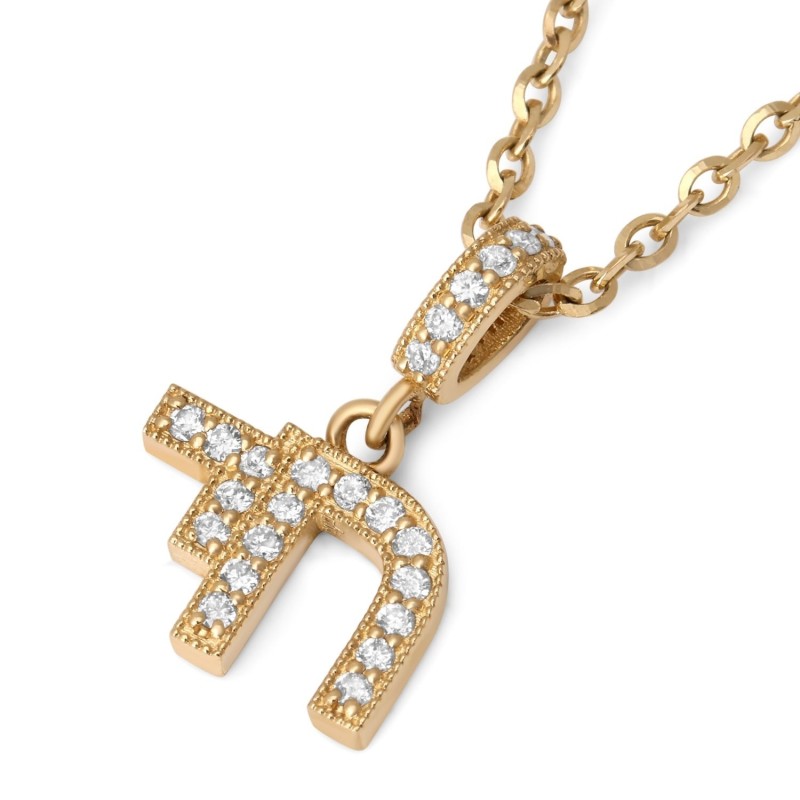 Élégant pendentif Chai en or 14 carats et diamant pour femme - Or jaune ou blanc