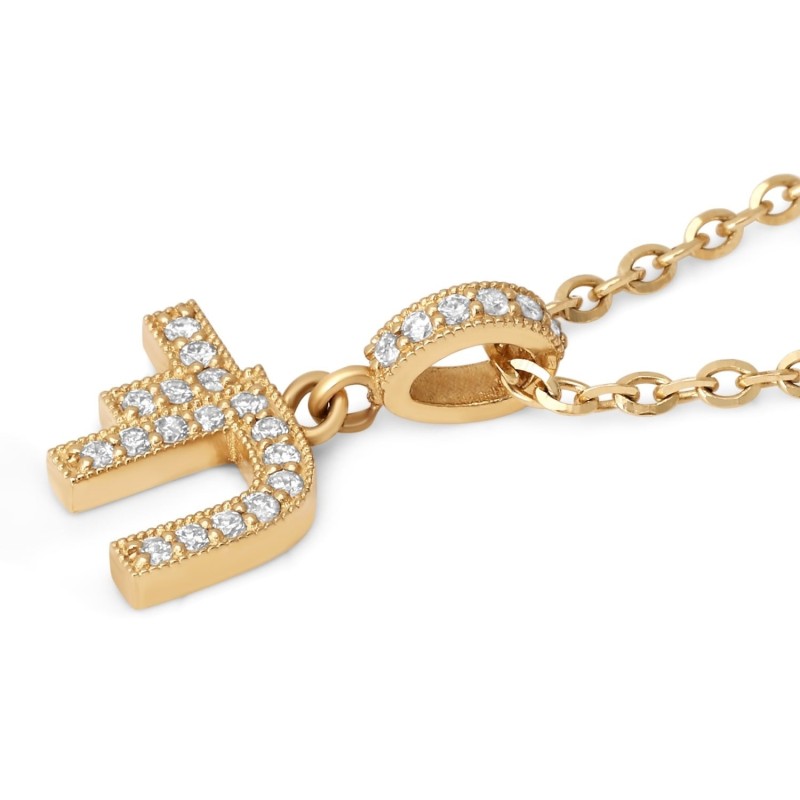Élégant pendentif Chai en or 14 carats et diamant pour femme - Or jaune ou blanc