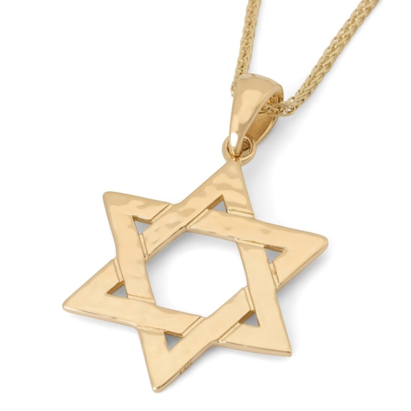 Pendentif étoile de David martelé en or jaune 14 carats