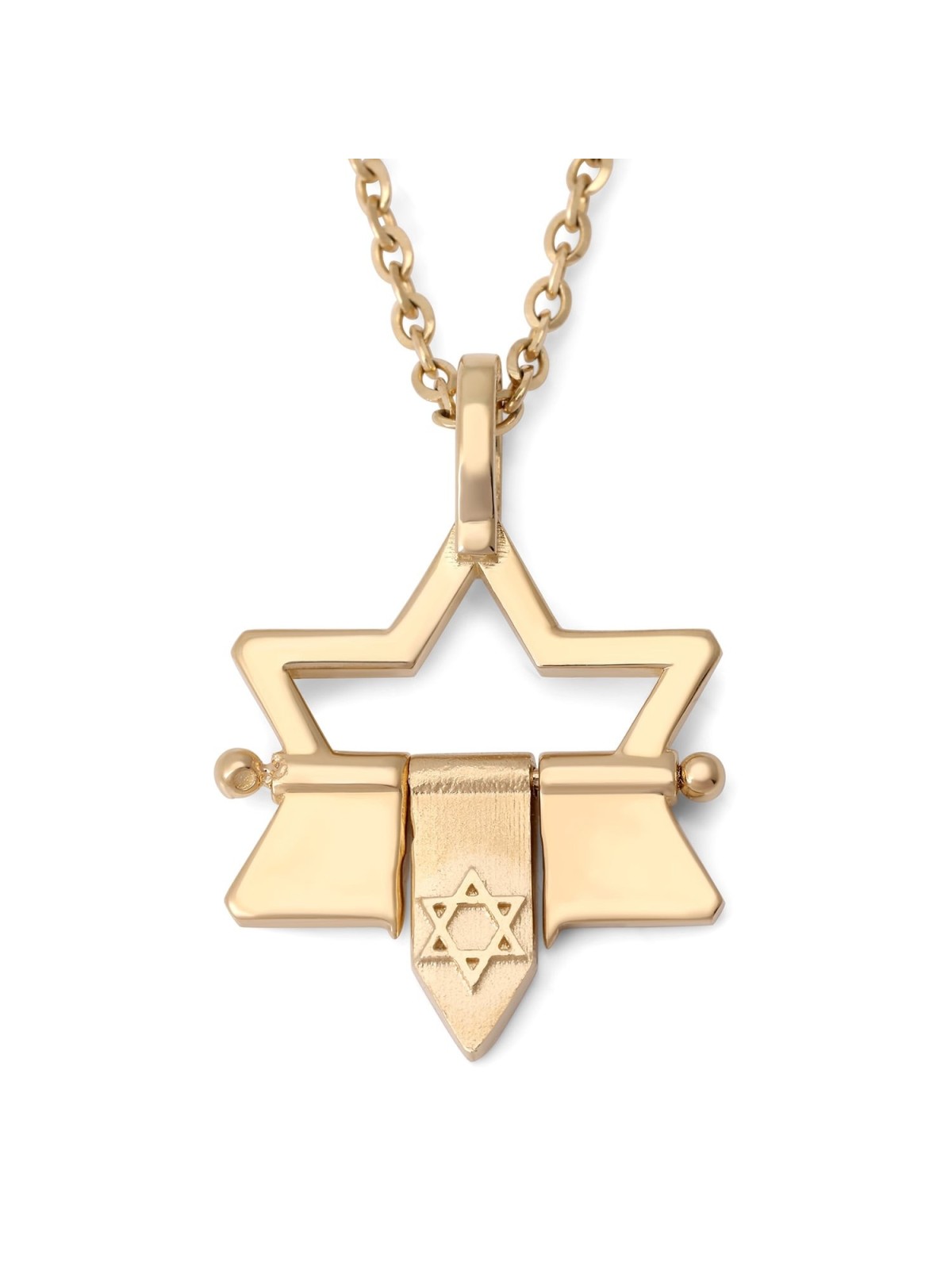 14K Gold Open Star of David Pendant with Dangling Star of David - Yell
