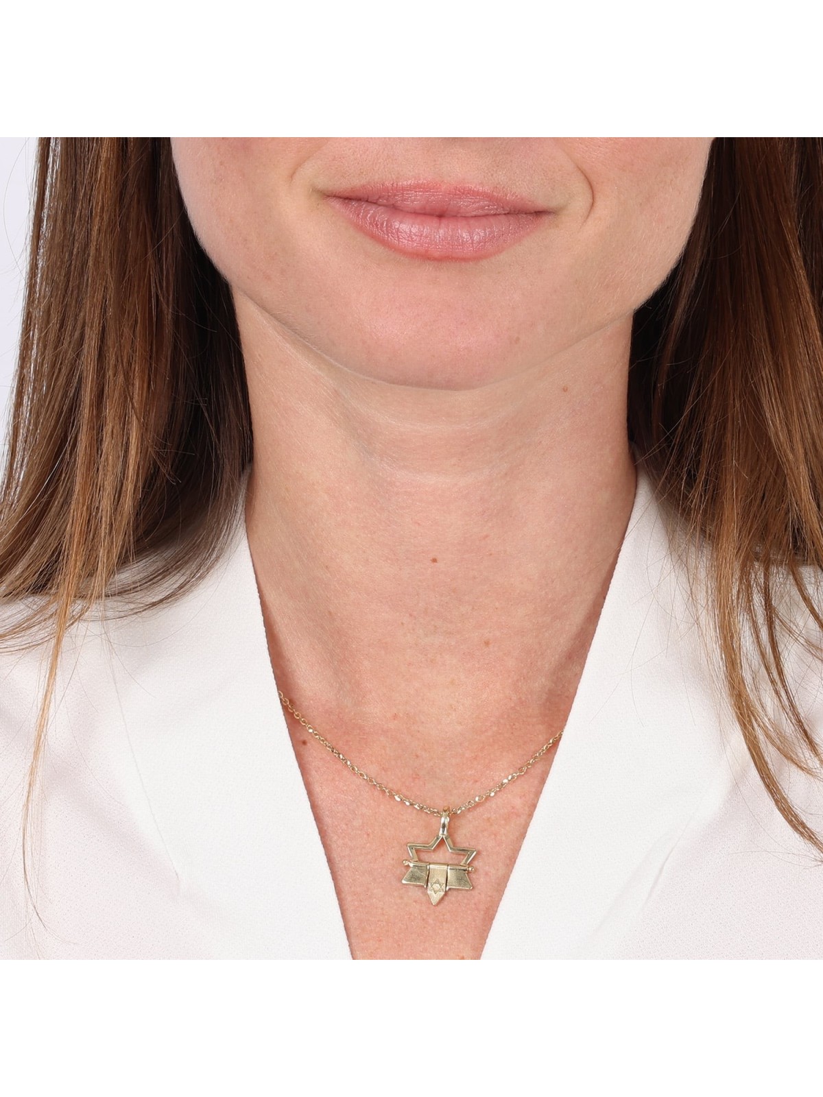 Pendentif étoile de David ouverte en or 14 carats avec étoile de David pendante - Yell