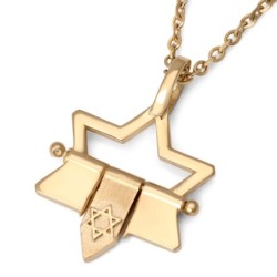 14K Gold Open Star of David Pendant with Dangling Star of David - Yell