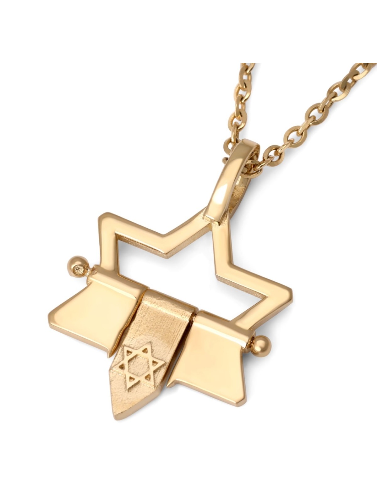 14K Gold Open Star of David Pendant with Dangling Star of David - Yell