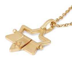 14K Gold Open Star of David Pendant with Dangling Star of David - Yell