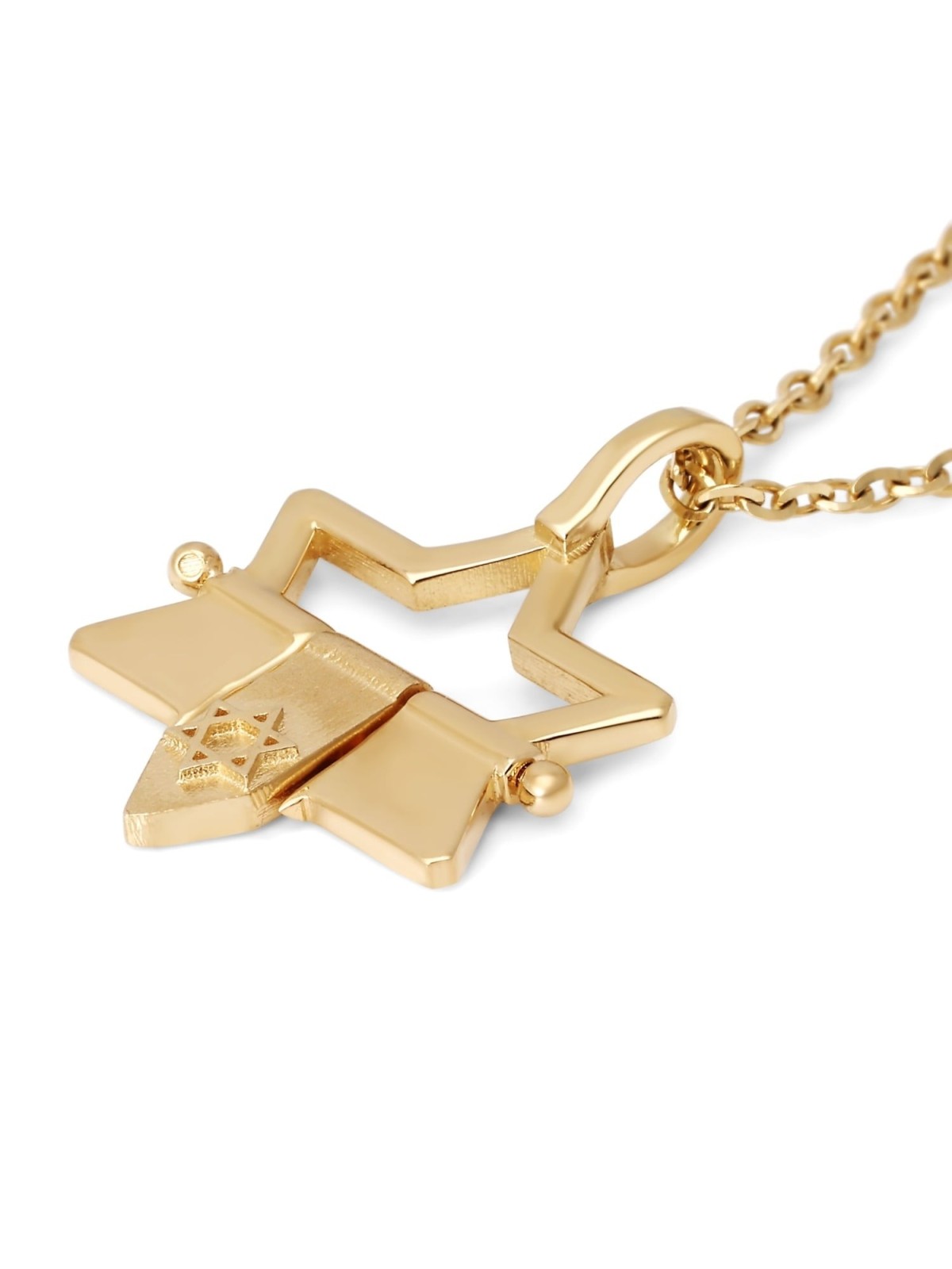 14K Gold Open Star of David Pendant with Dangling Star of David - Yell