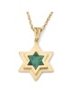14K Gold Double Star of David Pendant with Eilat Stone - Unisex
