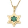 14K Gold Double Star of David Pendant with Eilat Stone - Unisex