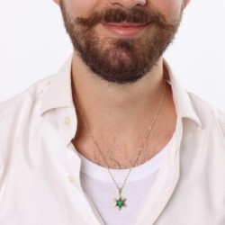 14K Gold Double Star of David Pendant with Eilat Stone - Unisex