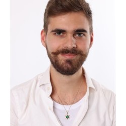 14K Gold Double Star of David Pendant with Eilat Stone - Unisex