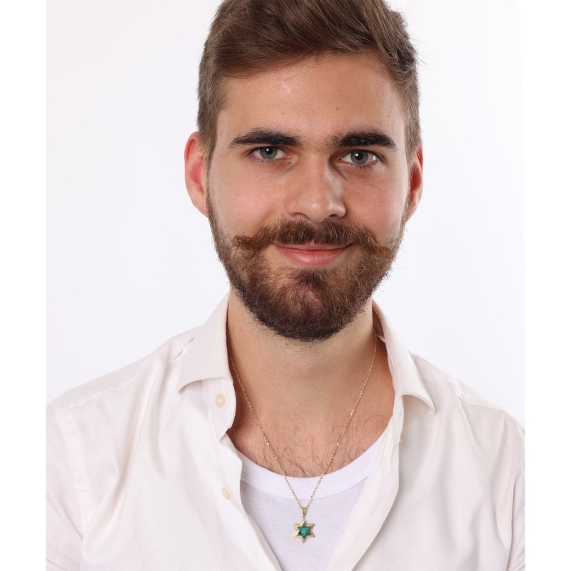 Pendentif double étoile de David en or 14 carats avec pierre d'Eilat - Unisexe