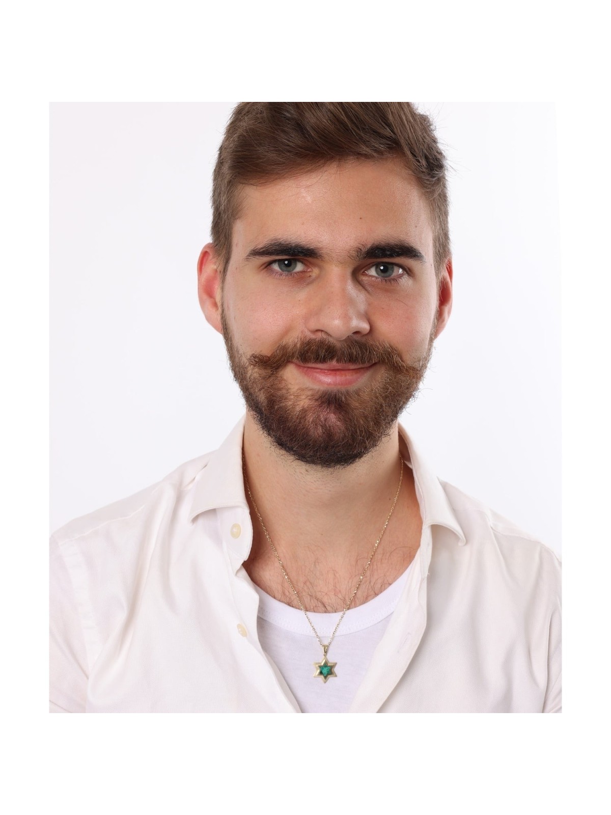 Pendentif double étoile de David en or 14 carats avec pierre d'Eilat - Unisexe