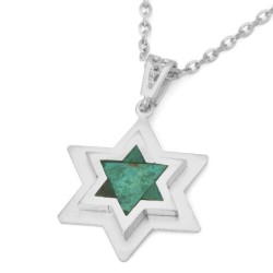14K Gold Double Star of David Pendant with Eilat Stone - Unisex