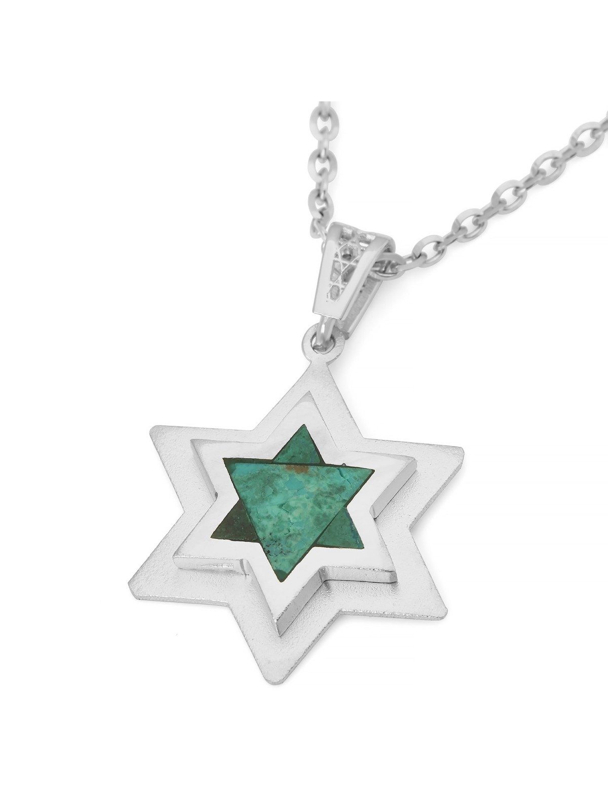 14K Gold Double Star of David Pendant with Eilat Stone - Unisex