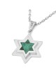 Pendentif double étoile de David en or 14 carats avec pierre d'Eilat - Unisexe