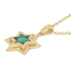 14K Gold Double Star of David Pendant with Eilat Stone - Unisex