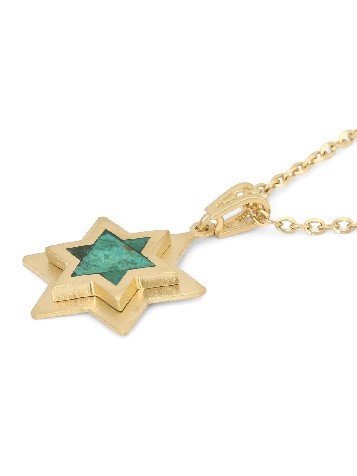14K Gold Double Star of David Pendant with Eilat Stone - Unisex
