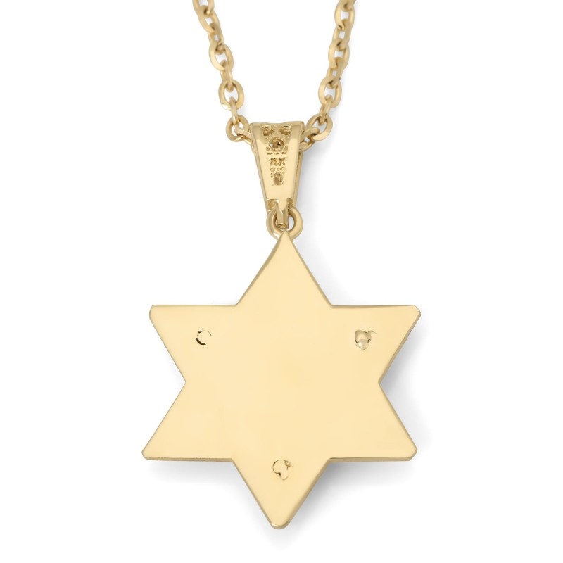 Pendentif double étoile de David en or 14 carats avec pierre d'Eilat - Unisexe