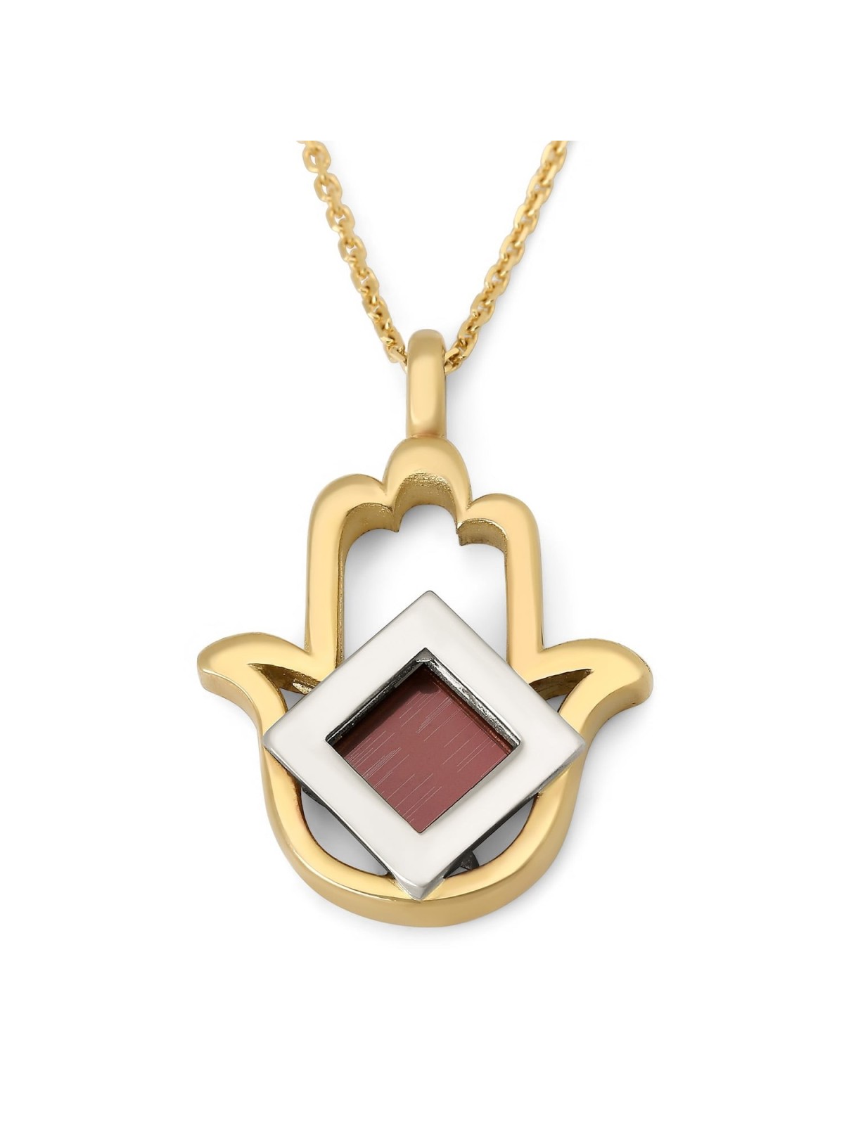Pendentif Hamsa découpé en or 14 carats avec puce Micro Tanach et argent sterling