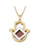 Pendentif Hamsa découpé en or 14 carats avec puce Micro Tanach et argent sterling